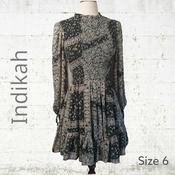 Indikah Dresses & Skirts - Indikah | Size 6 | Long Sheer Sleeve Relaxed Short Dress w Elastic Waist Lined